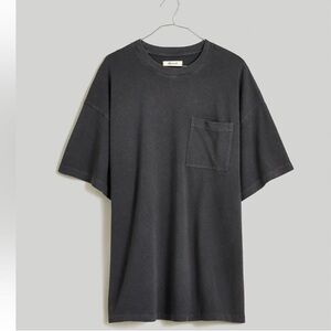 NWT Madewell Garment-Dyed Oversized Boyfriend Pocket Tee Black Coal S/ XS